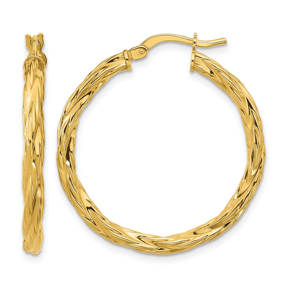 14K Polished Twisted Round Hoop Earrings