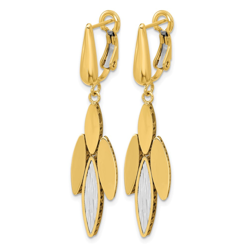 14K Two-tone Polish/Dia-cut Fancy Dangle Omega Earrings