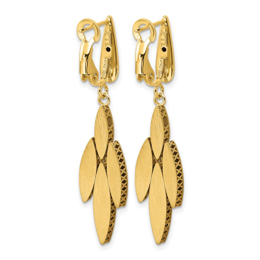 14K Two-tone Polish/Dia-cut Fancy Dangle Omega Earrings