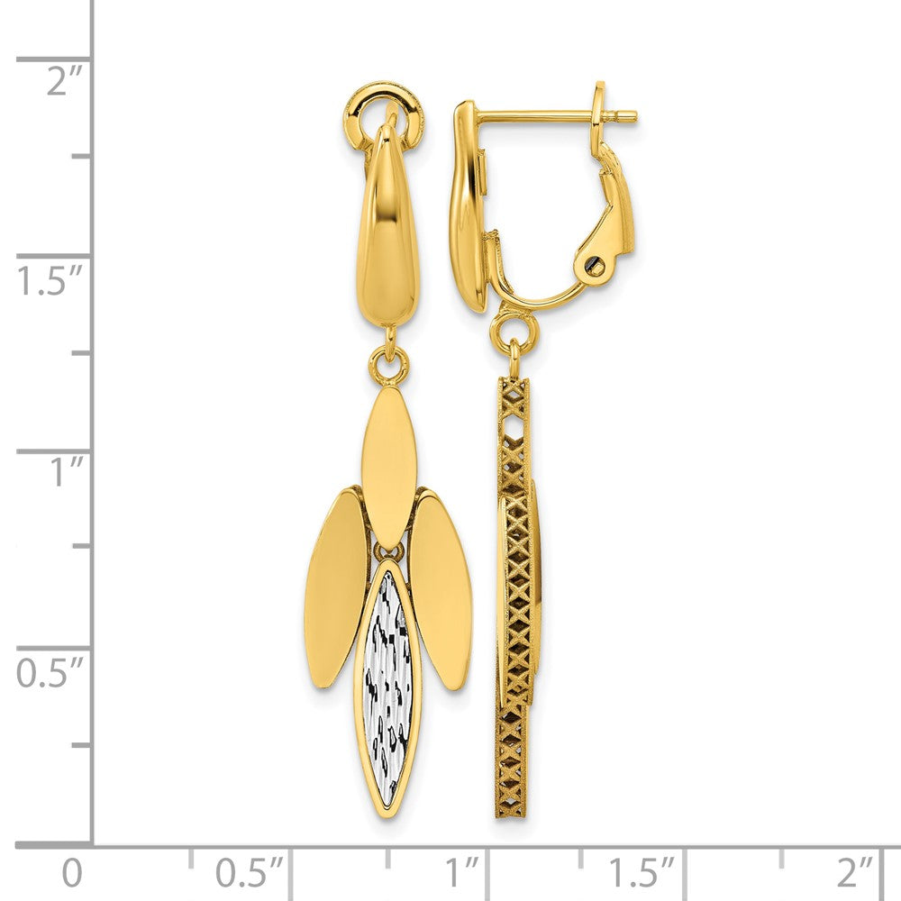 14K Two-tone Polish/Dia-cut Fancy Dangle Omega Earrings