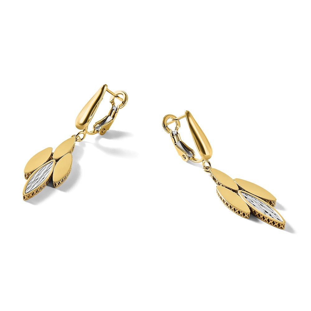 14K Two-tone Polish/Dia-cut Fancy Dangle Omega Earrings