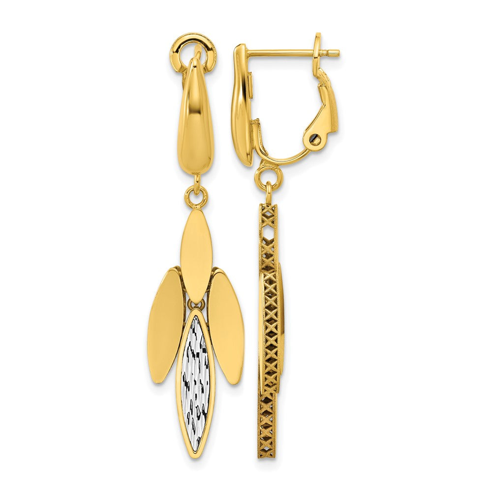 14K Two-tone Polish/Dia-cut Fancy Dangle Omega Earrings
