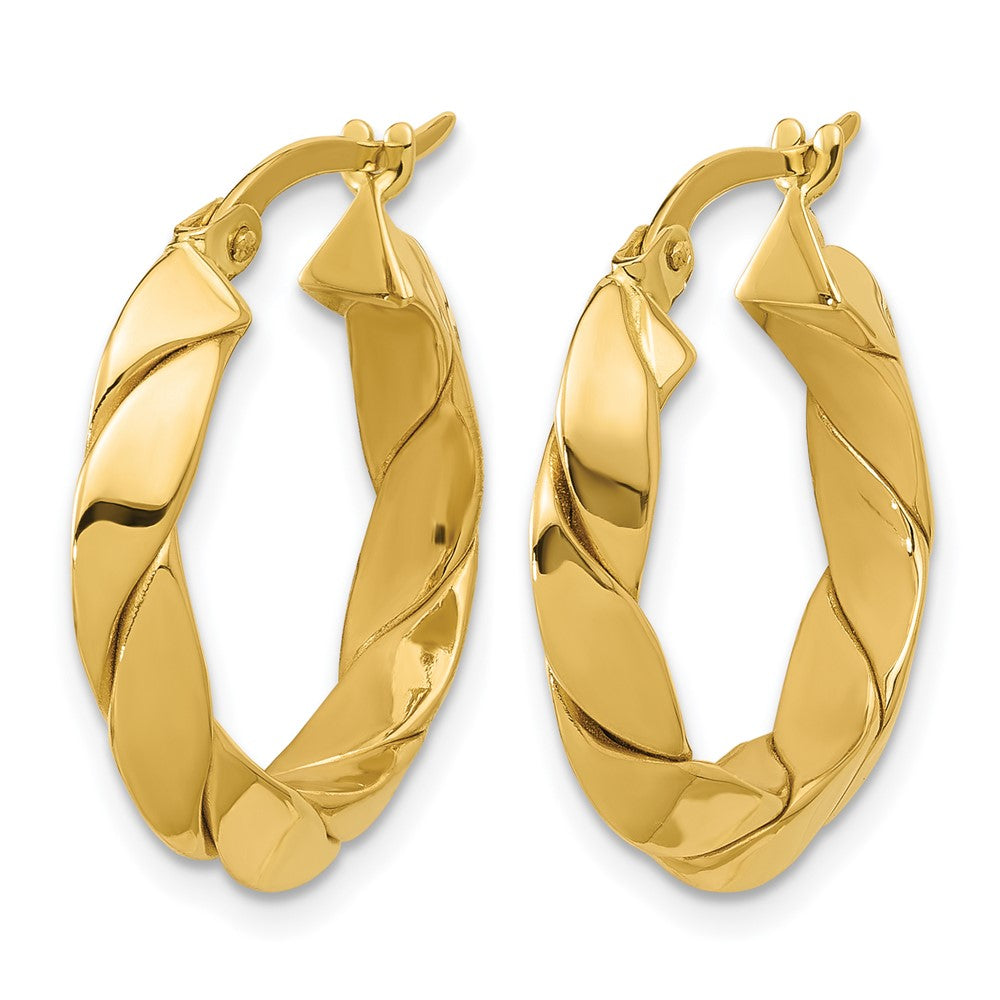 14K Polished and Grooved Fancy Hoop Earrings