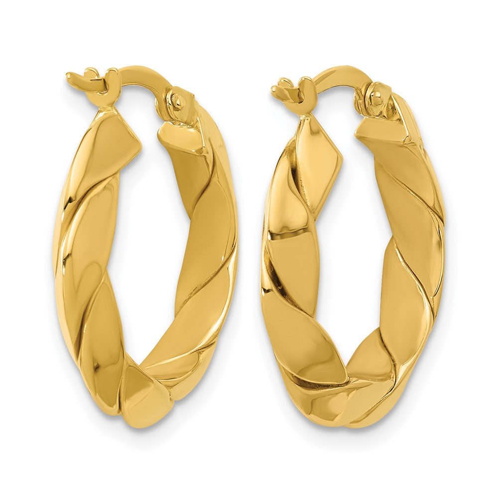 14K Polished and Grooved Fancy Hoop Earrings