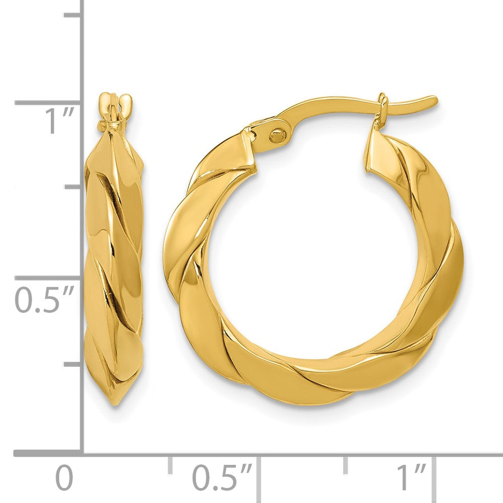 14K Polished and Grooved Fancy Hoop Earrings