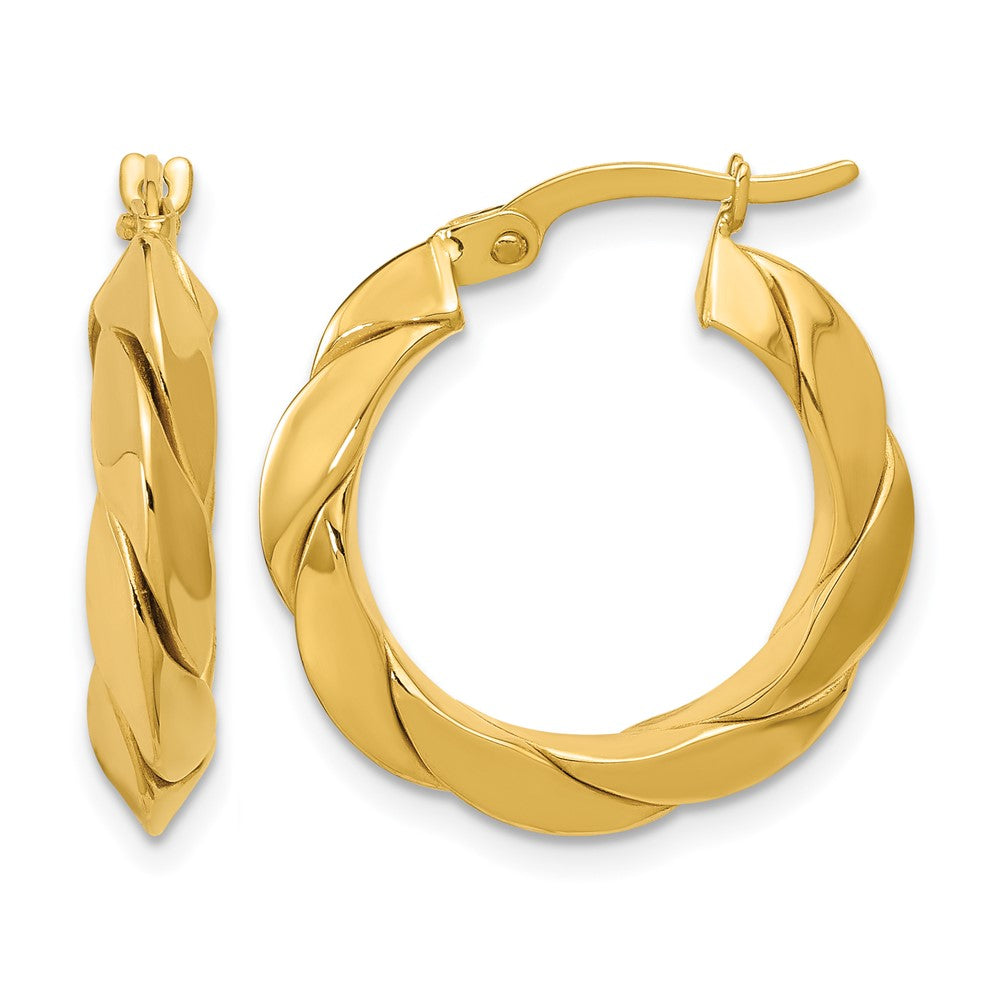 14K Polished and Grooved Fancy Hoop Earrings
