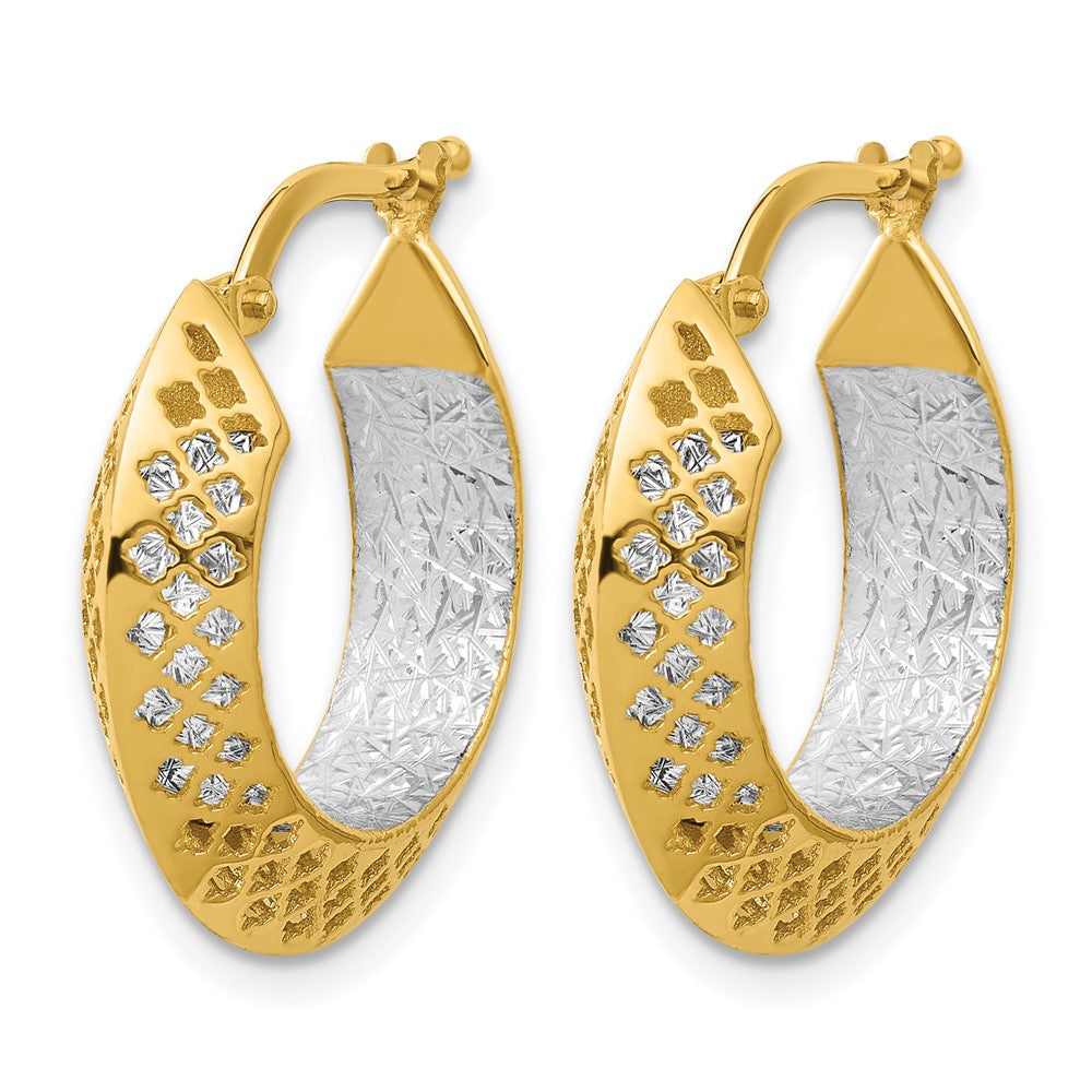 14K Two-tone Polished and Diamond-cut Hoop Earrings