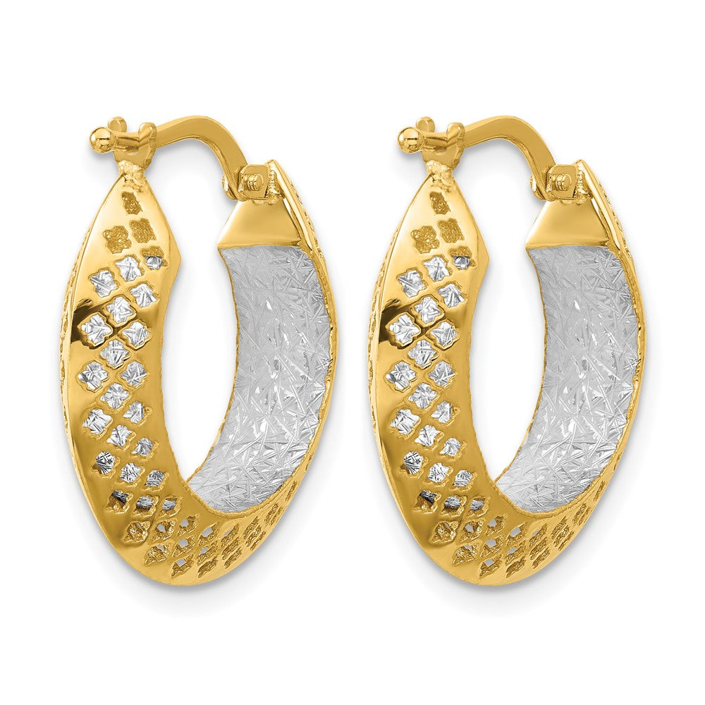 14K Two-tone Polished and Diamond-cut Hoop Earrings