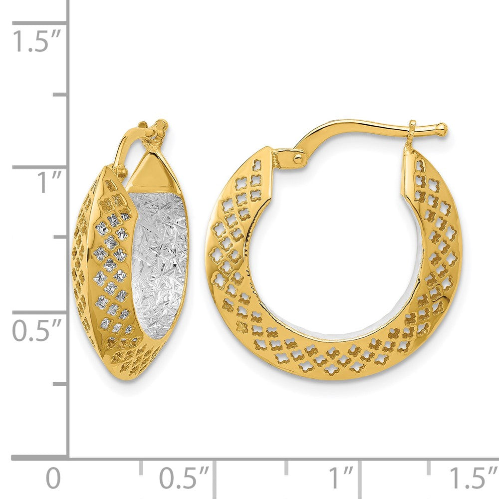 14K Two-tone Polished and Diamond-cut Hoop Earrings