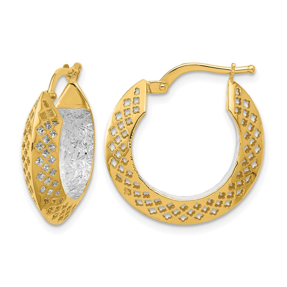 14K Two-tone Polished and Diamond-cut Hoop Earrings