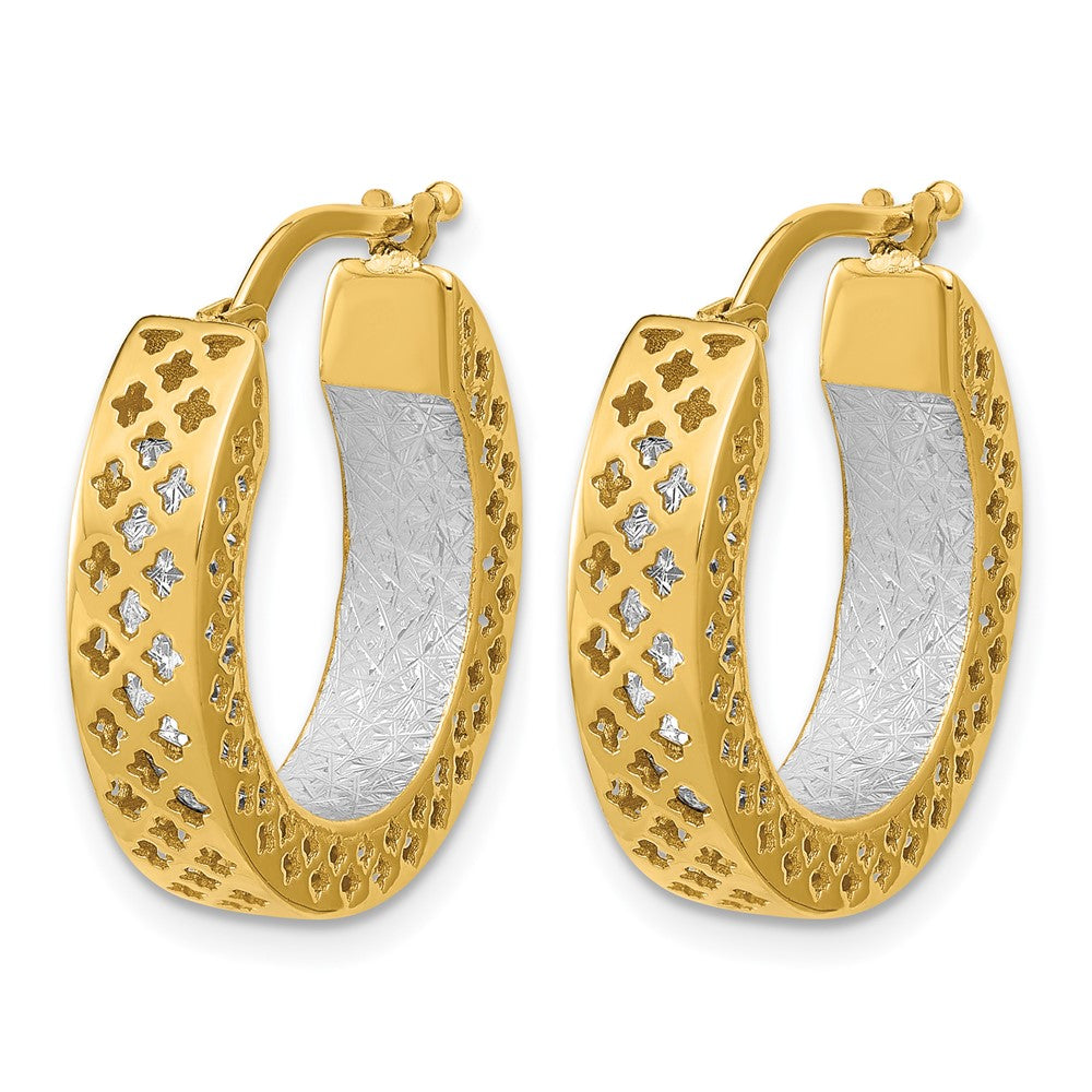 14K Two-tone Polished and Diamond-cut Hoop Earrings