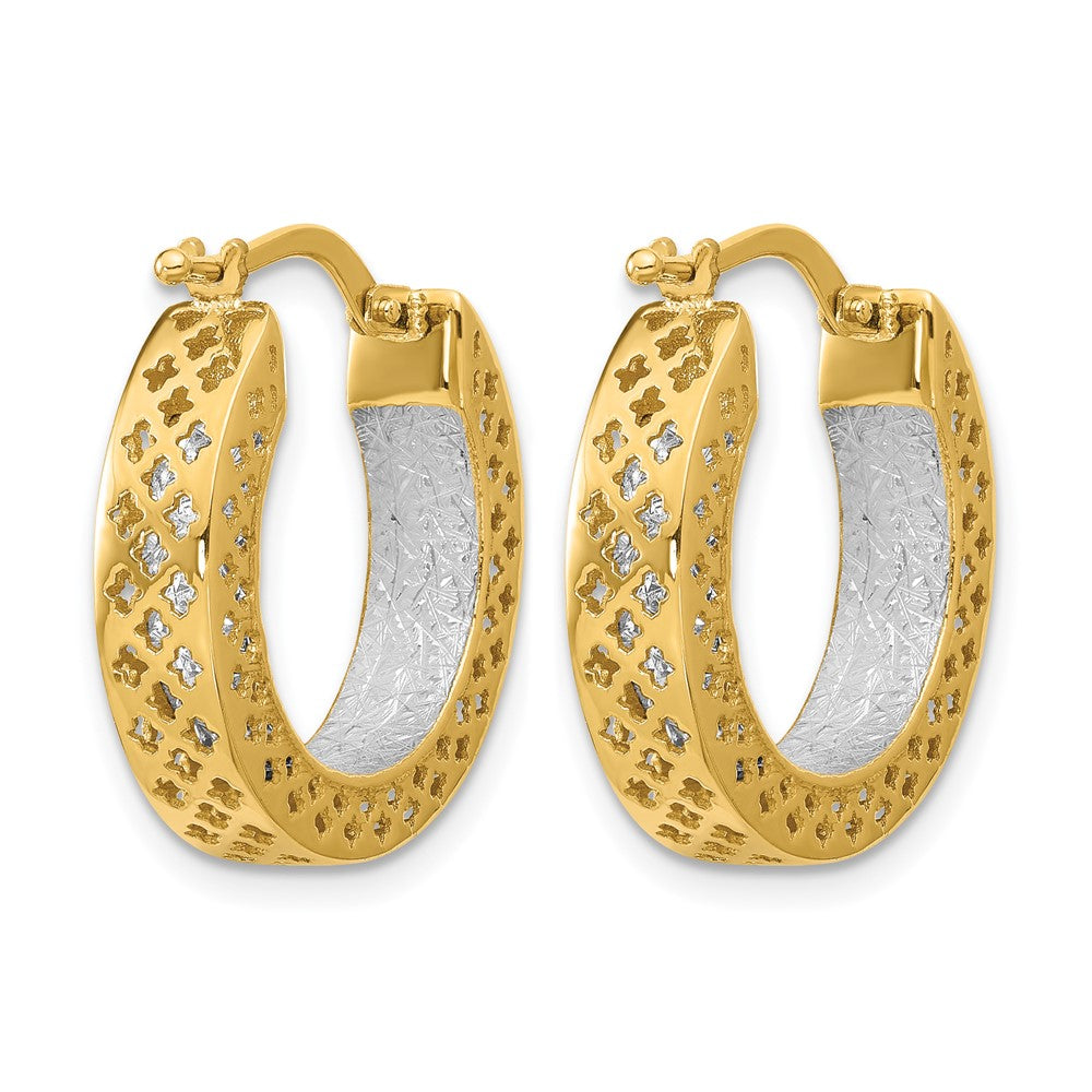 14K Two-tone Polished and Diamond-cut Hoop Earrings