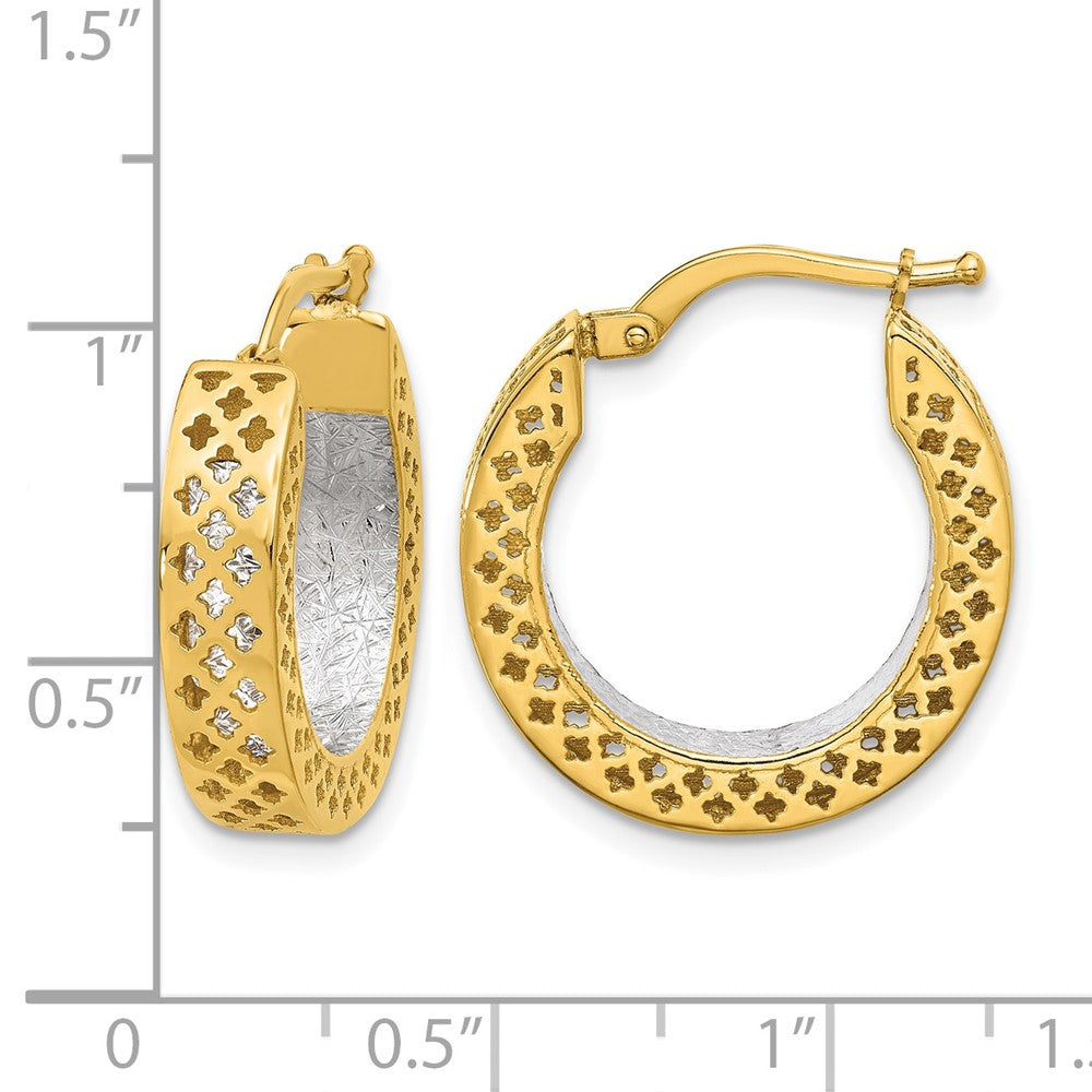 14K Two-tone Polished and Diamond-cut Hoop Earrings