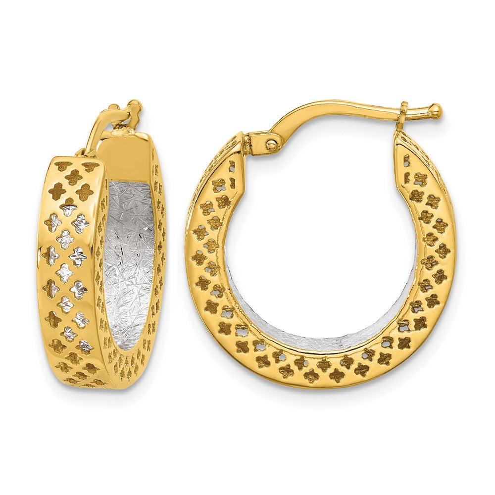 14K Two-tone Polished and Diamond-cut Hoop Earrings