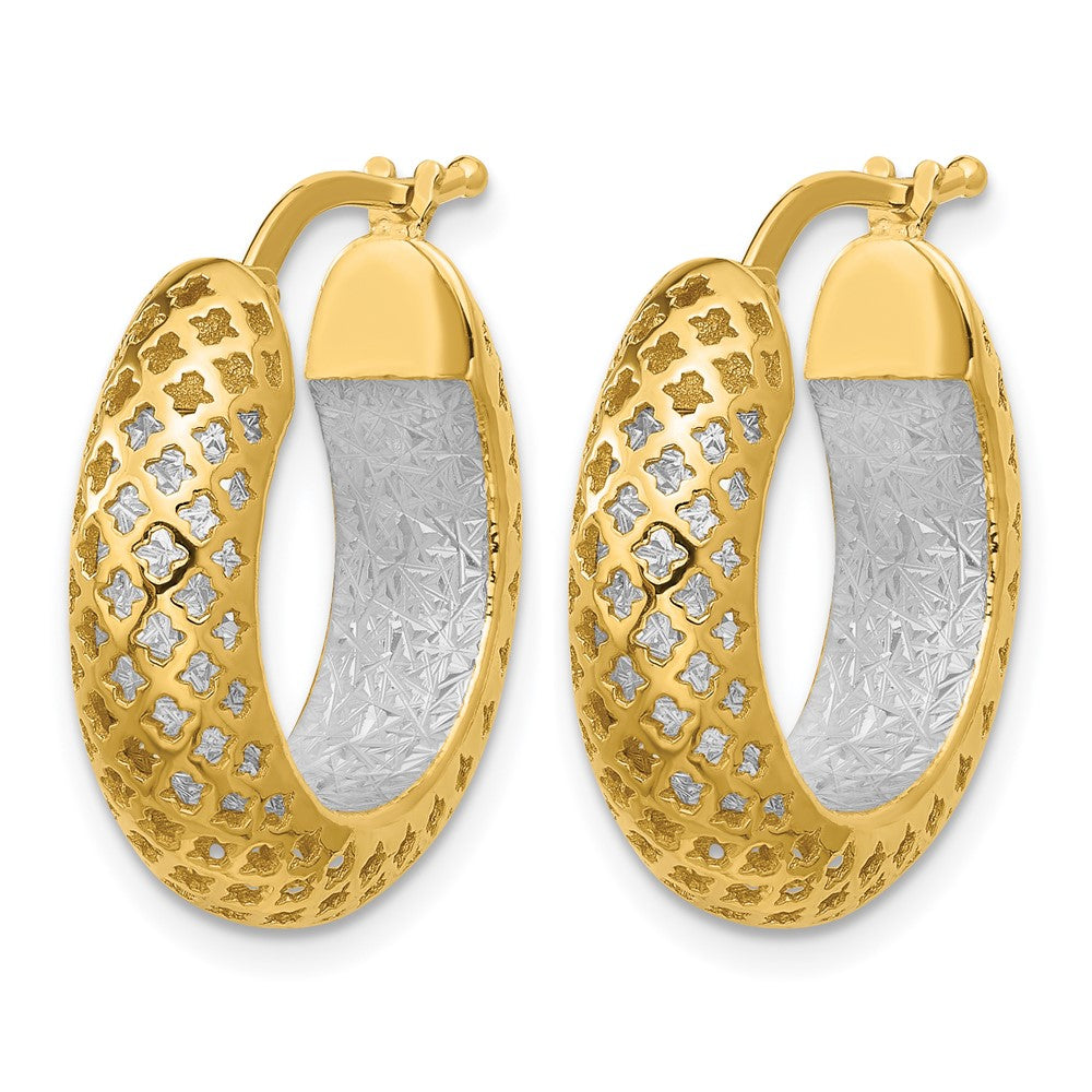 14K Two-tone Polished and Diamond-cut Hoop Earrings