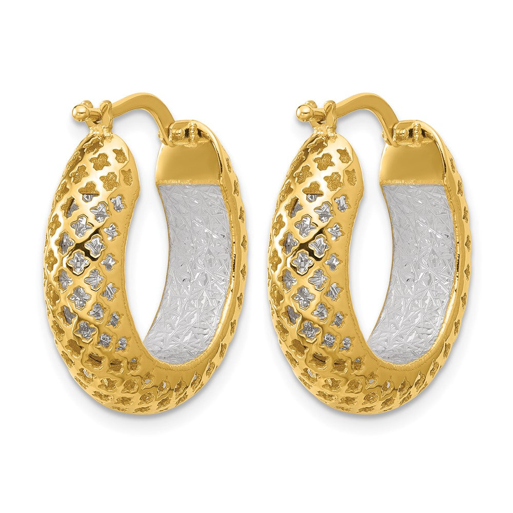 14K Two-tone Polished and Diamond-cut Hoop Earrings