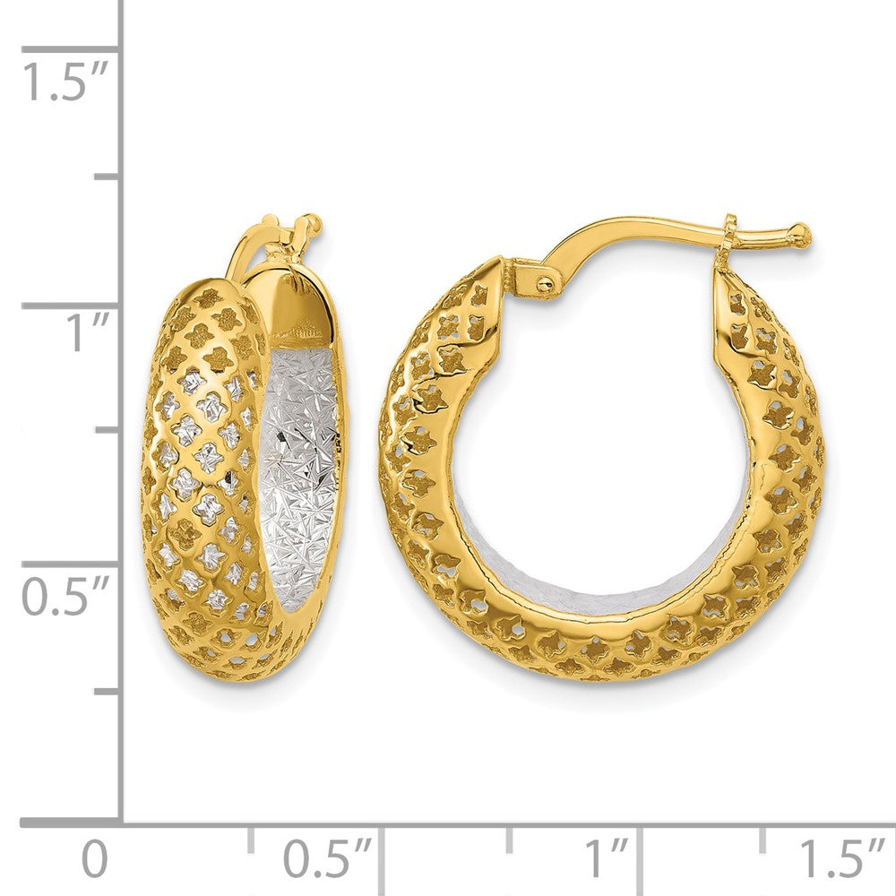 14K Two-tone Polished and Diamond-cut Hoop Earrings
