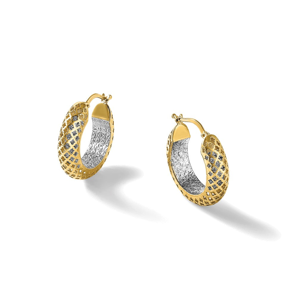 14K Two-tone Polished and Diamond-cut Hoop Earrings
