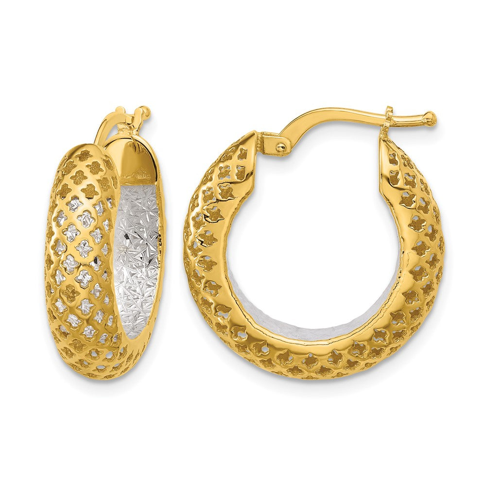 14K Two-tone Polished and Diamond-cut Hoop Earrings
