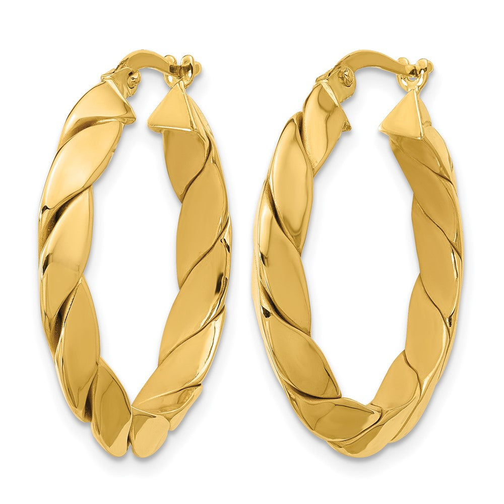 14K Polished and Grooved Fancy Hoop Earrings