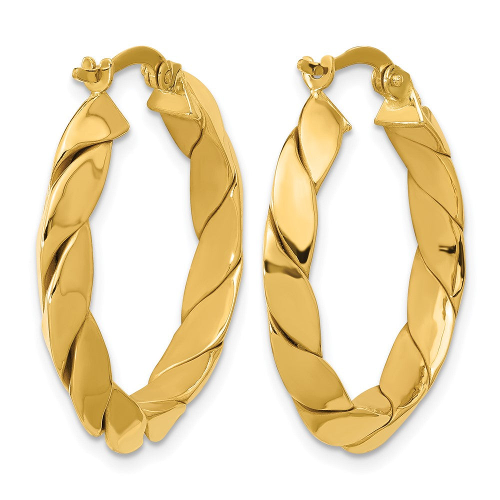 14K Polished and Grooved Fancy Hoop Earrings
