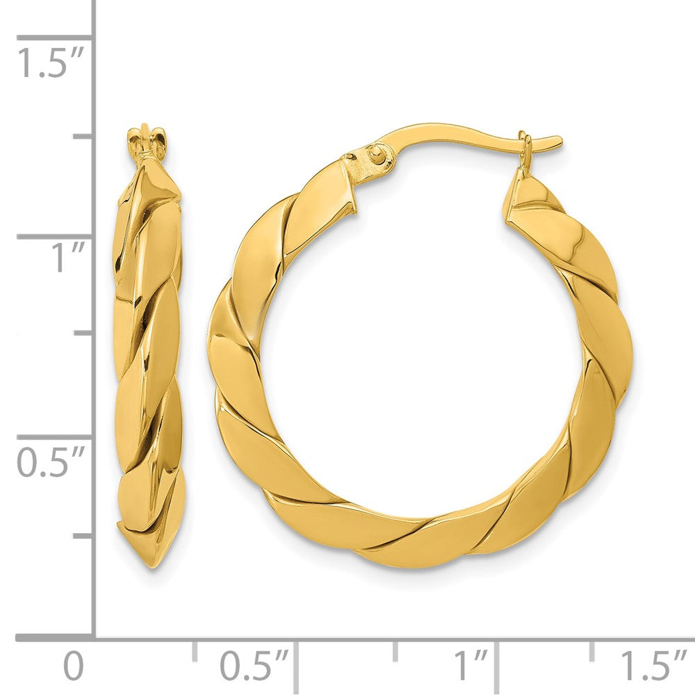 14K Polished and Grooved Fancy Hoop Earrings