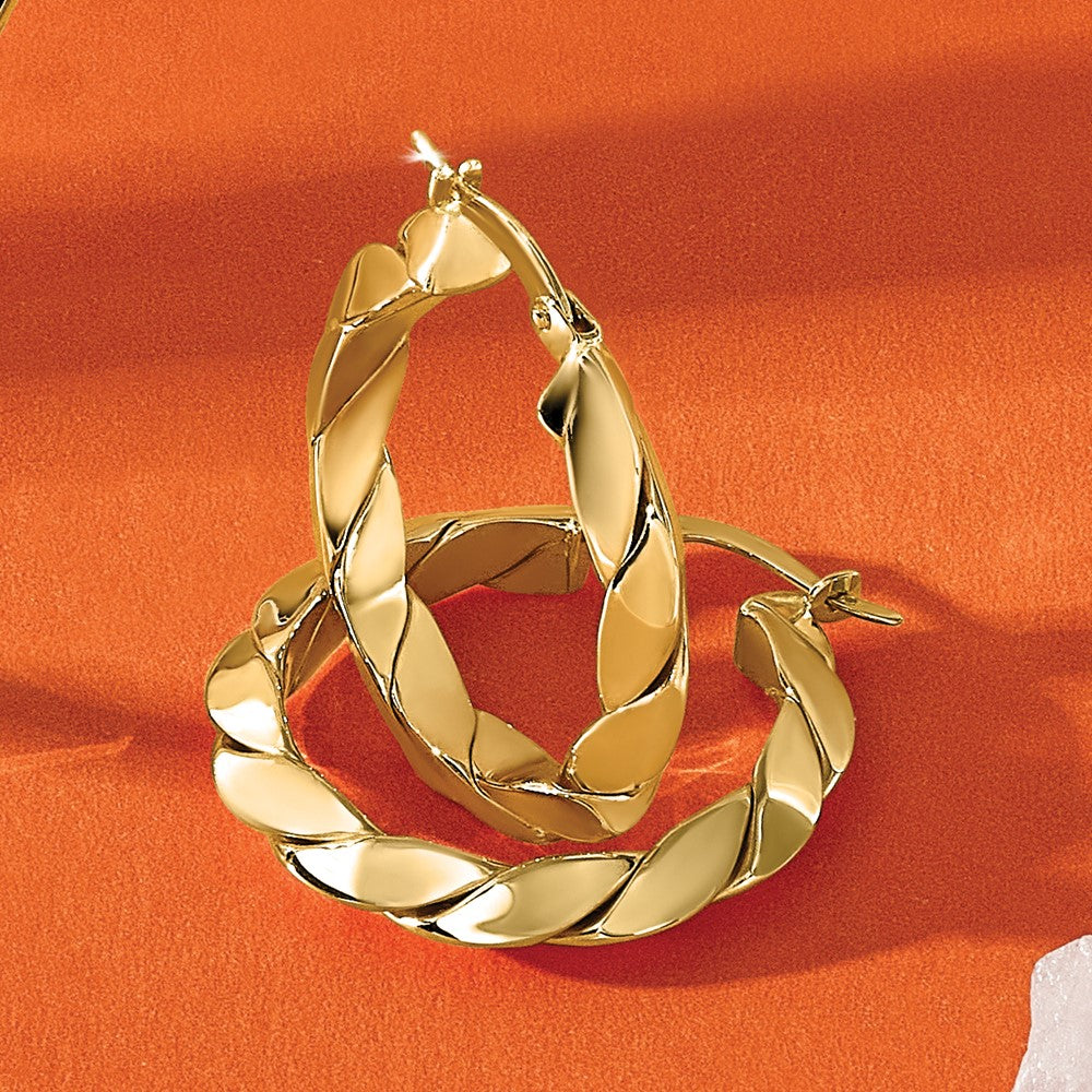14K Polished and Grooved Fancy Hoop Earrings
