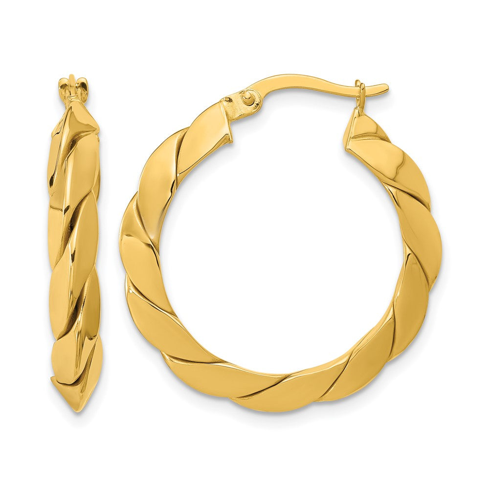 14K Polished and Grooved Fancy Hoop Earrings
