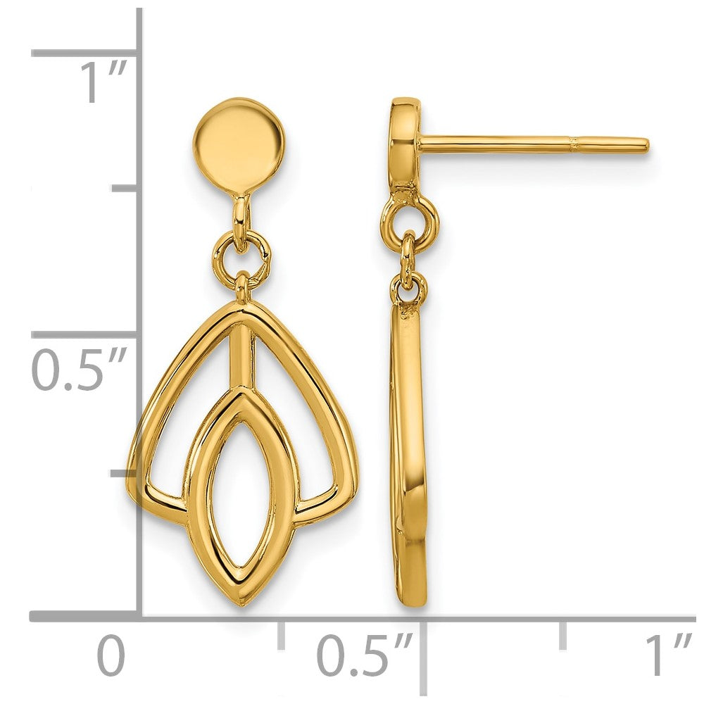 14K Polished Floral Dangle Post Earrings