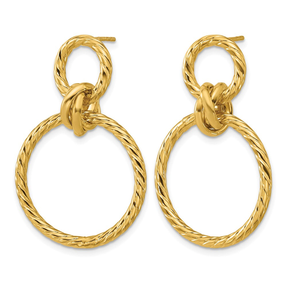 14K Polished and Twisted Circles Dangle Post Earrings