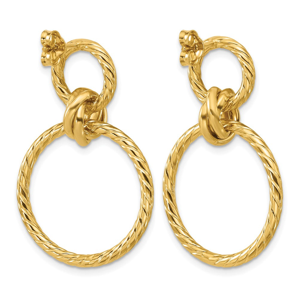 14K Polished and Twisted Circles Dangle Post Earrings