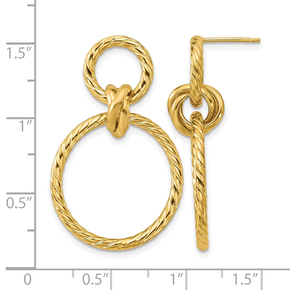 14K Polished and Twisted Circles Dangle Post Earrings