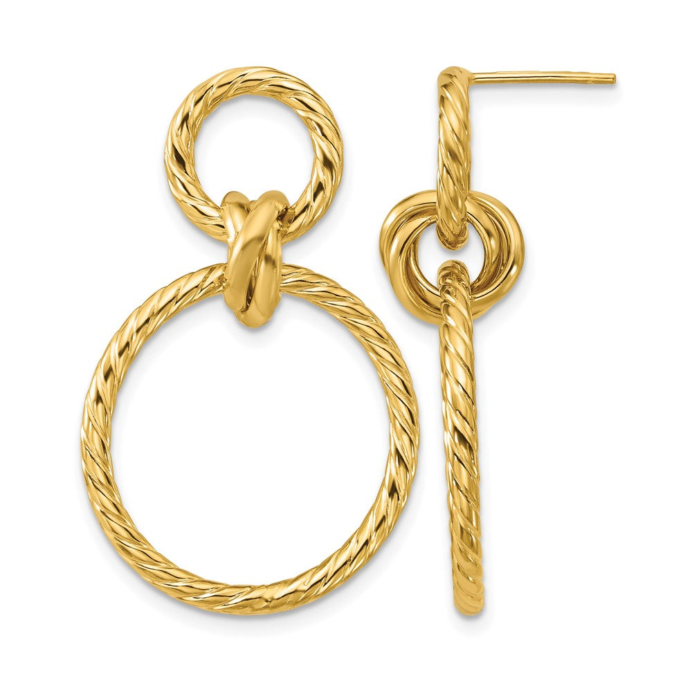 14K Polished and Twisted Circles Dangle Post Earrings