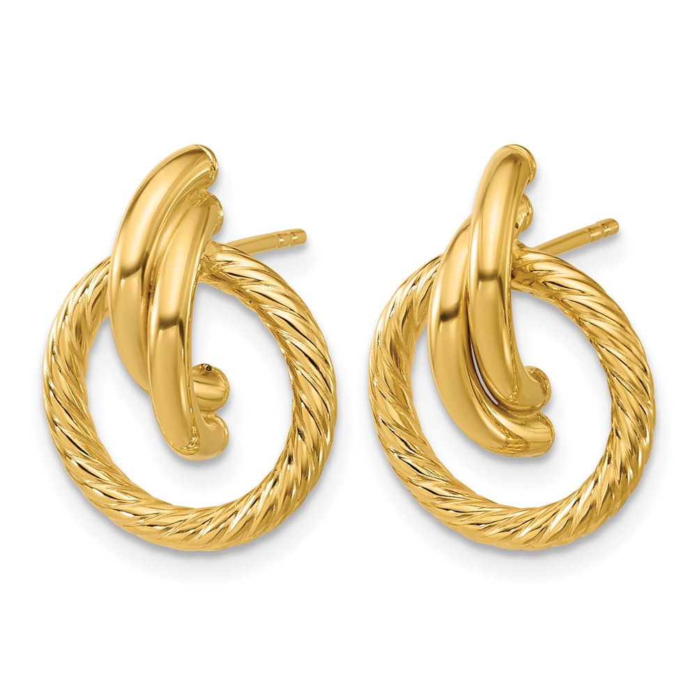 14K Polished and Twisted Circles Drop Post Earrings