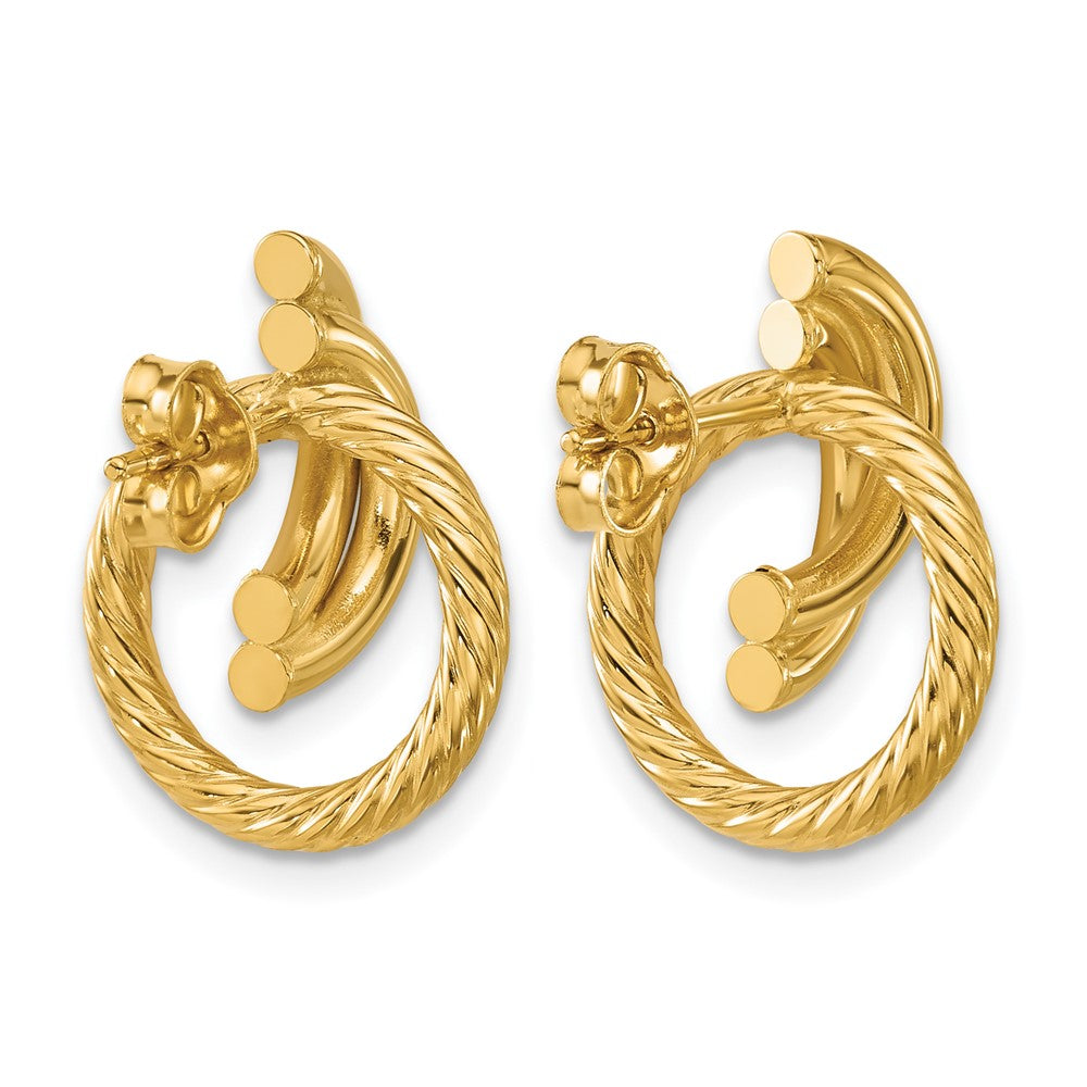 14K Polished and Twisted Circles Drop Post Earrings