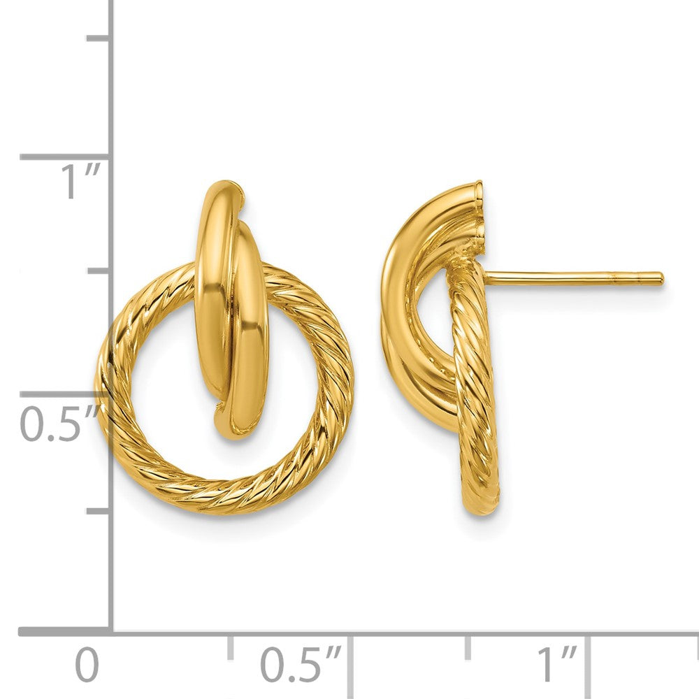 14K Polished and Twisted Circles Drop Post Earrings