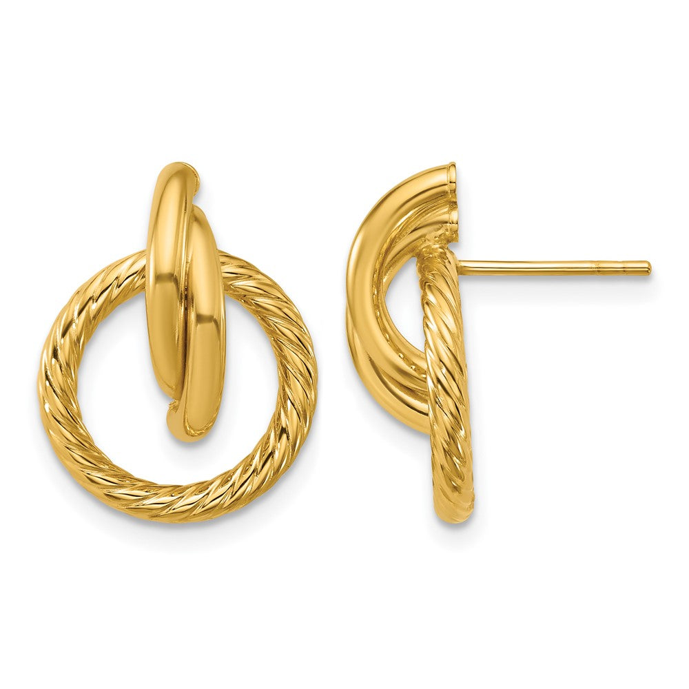 14K Polished and Twisted Circles Drop Post Earrings