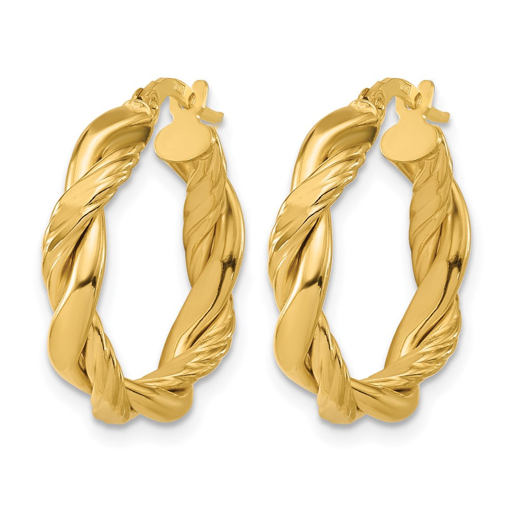 14K Polished and Twisted Round Hoop Earrings