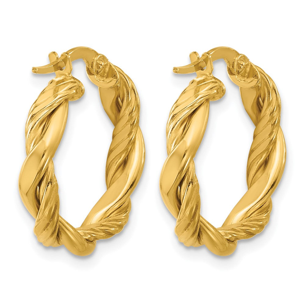 14K Polished and Twisted Round Hoop Earrings