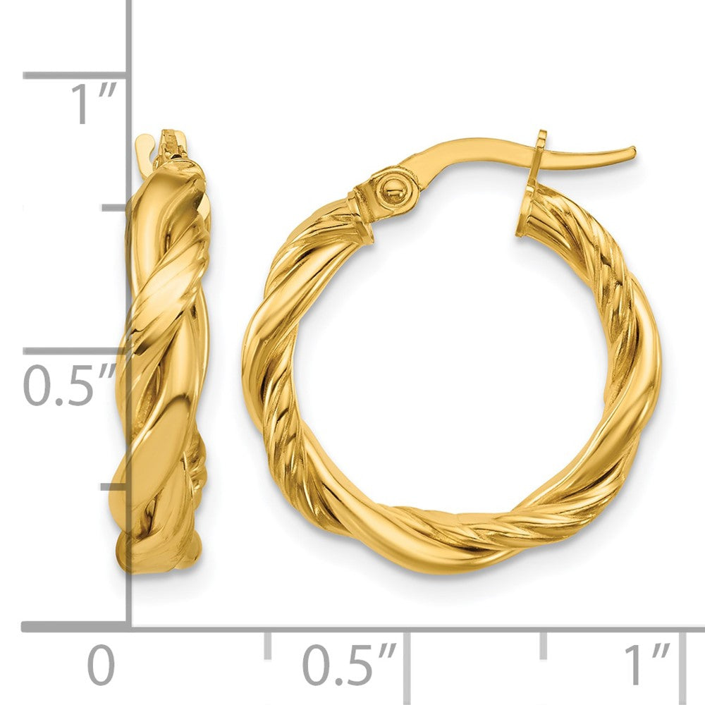 14K Polished and Twisted Round Hoop Earrings