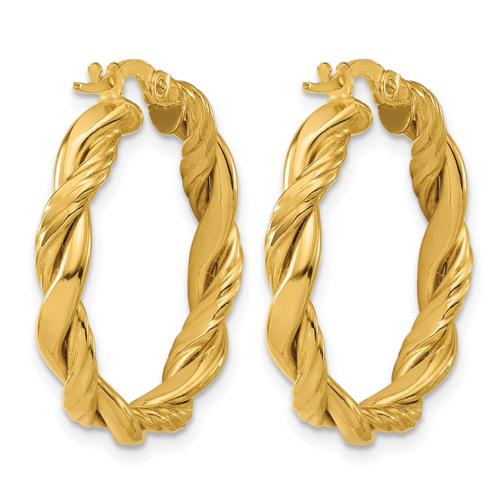 14K Polished and Twisted Round Hoop Earrings