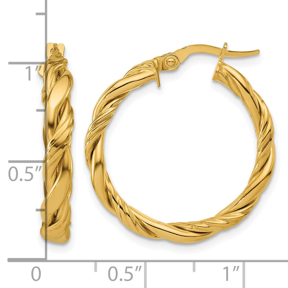 14K Polished and Twisted Round Hoop Earrings