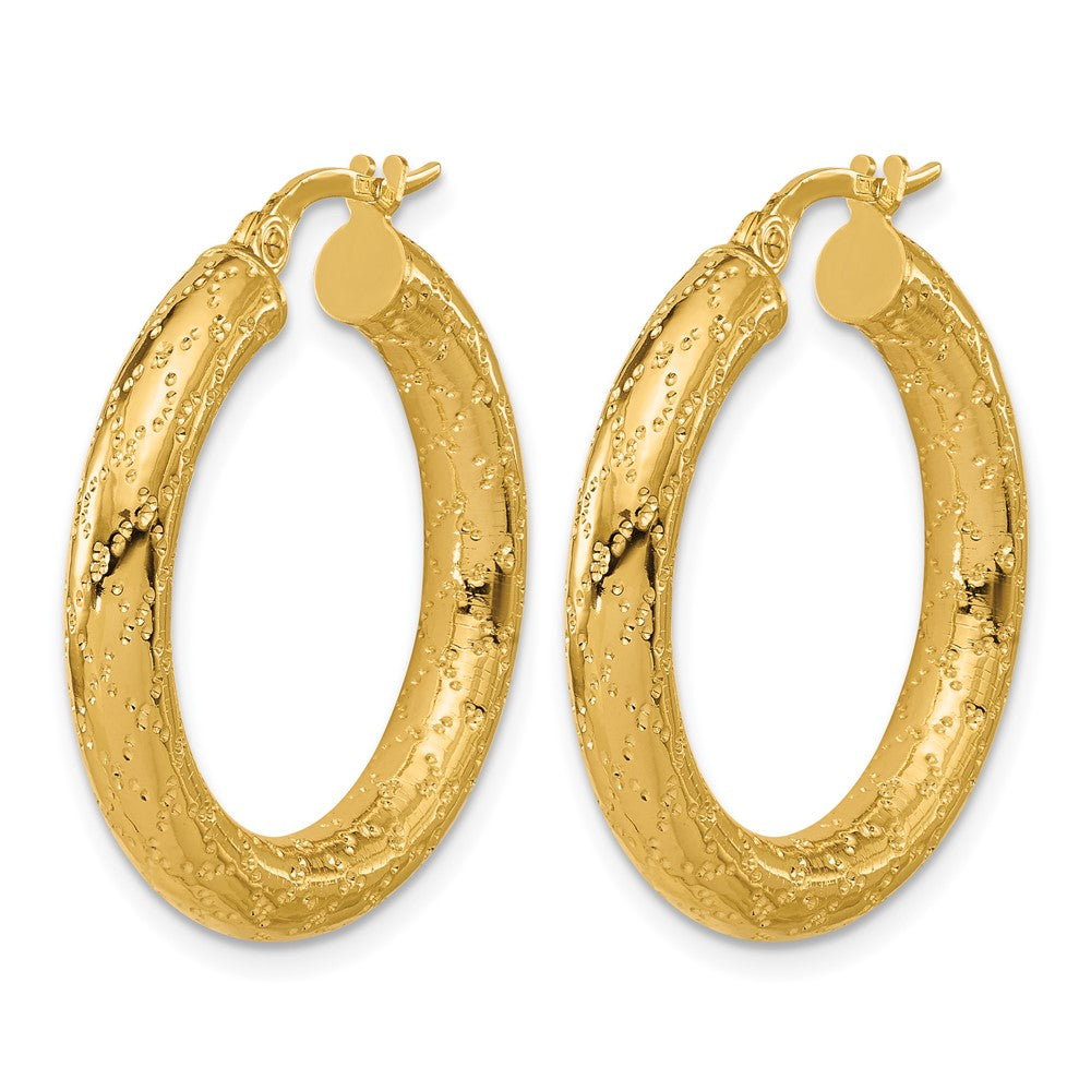 14K Polished Patterned Round Hoop Earrings