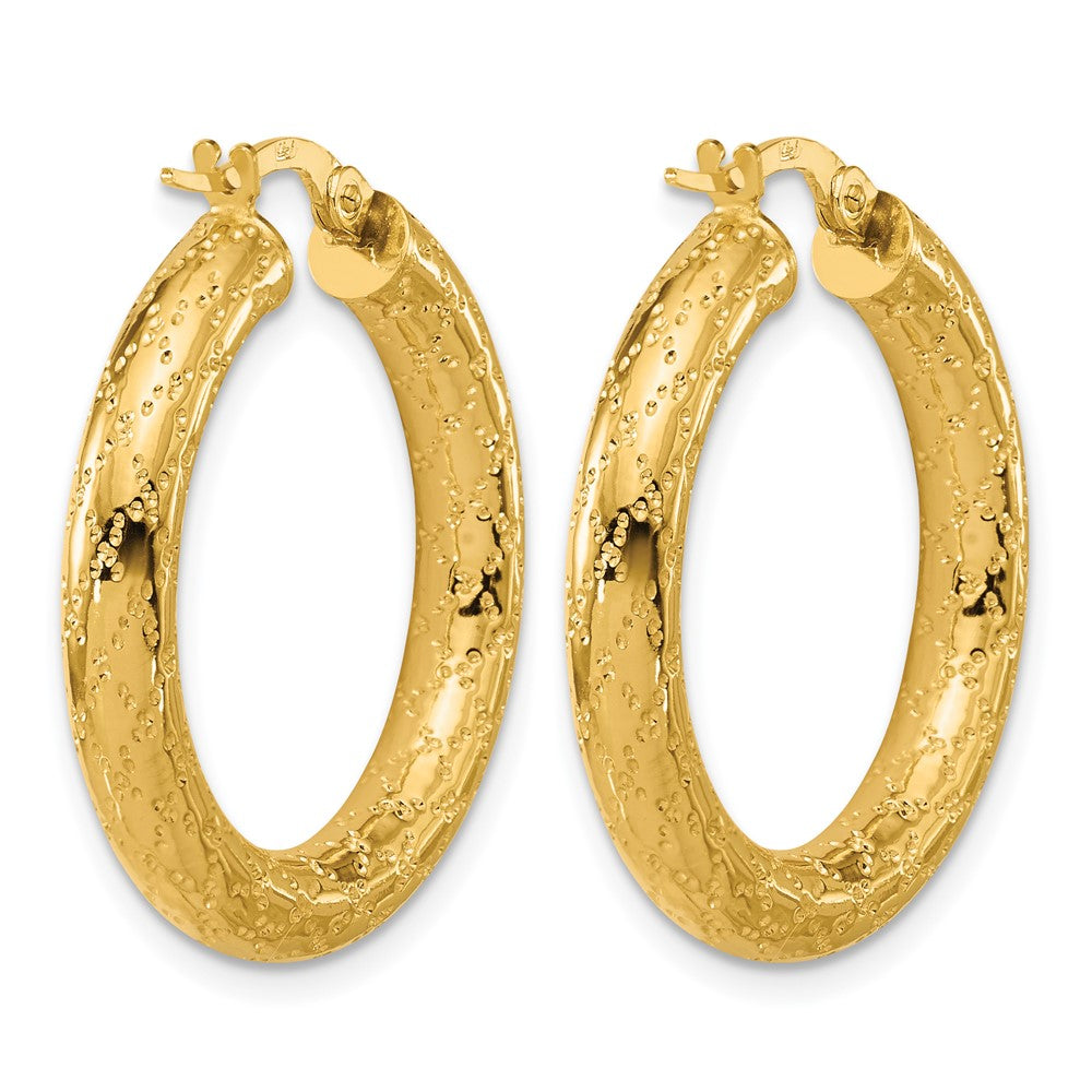 14K Polished Patterned Round Hoop Earrings
