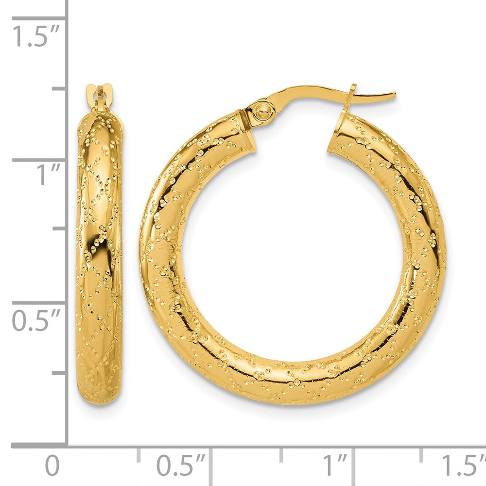 14K Polished Patterned Round Hoop Earrings