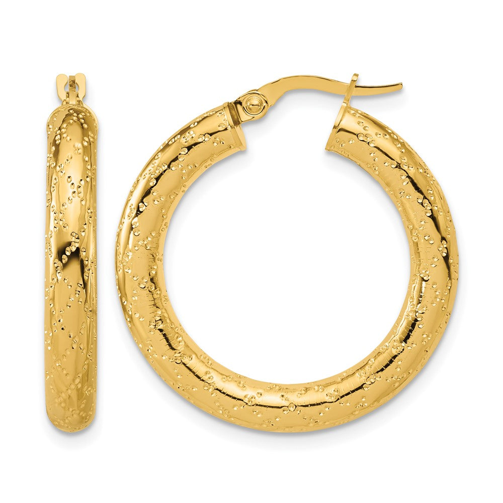 14K Polished Patterned Round Hoop Earrings