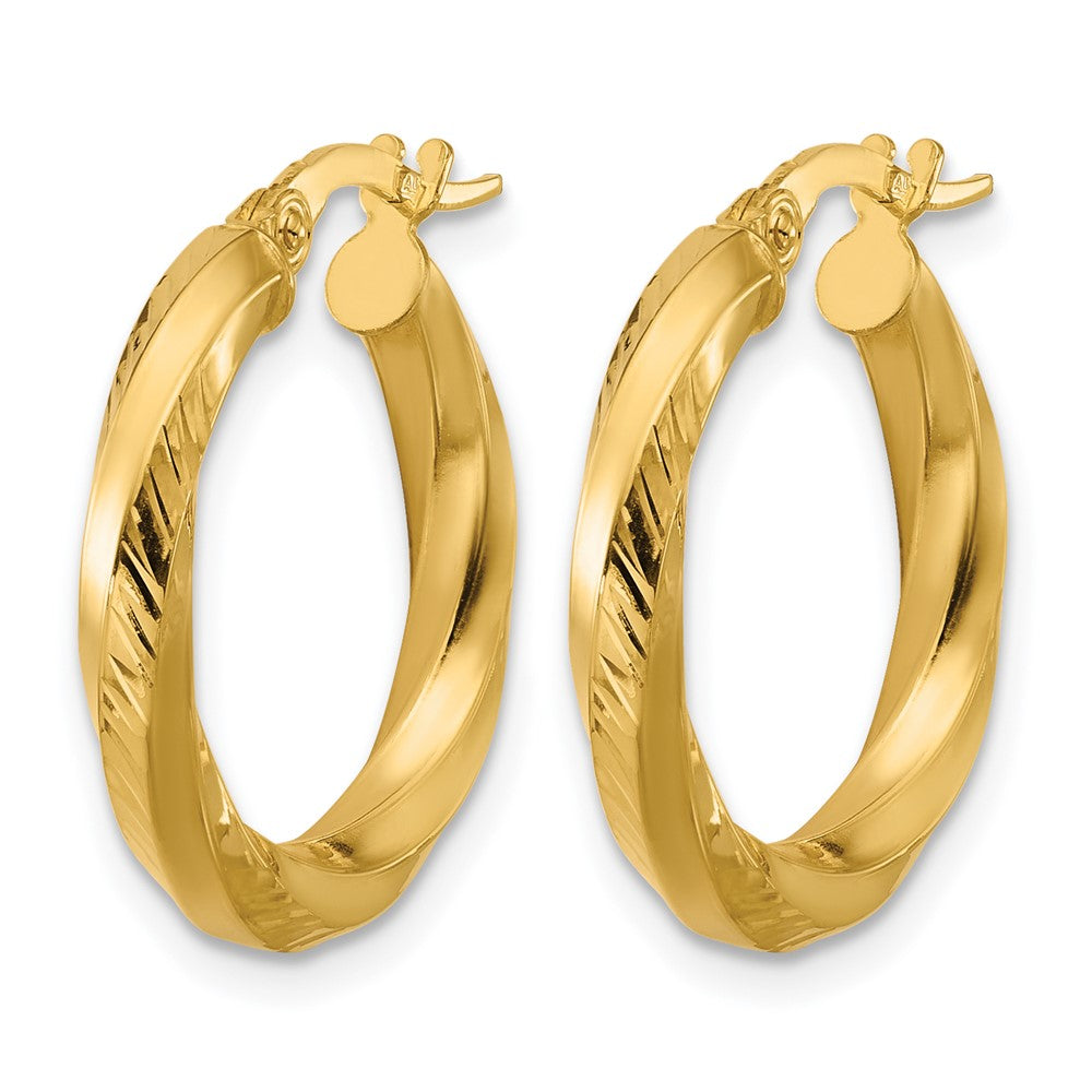 14K Polished and Diamond-cut Round Hoop Earrings