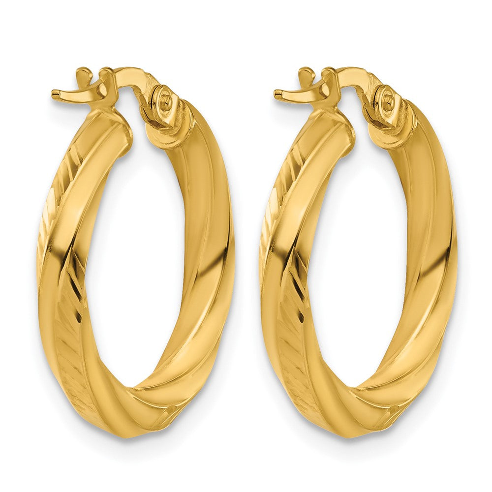 14K Polished and Diamond-cut Round Hoop Earrings