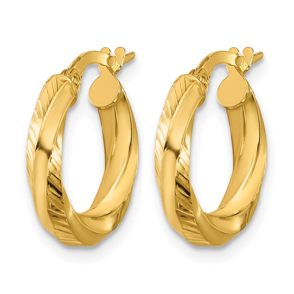 14K Polished and Diamond-cut Round Hoop Earrings