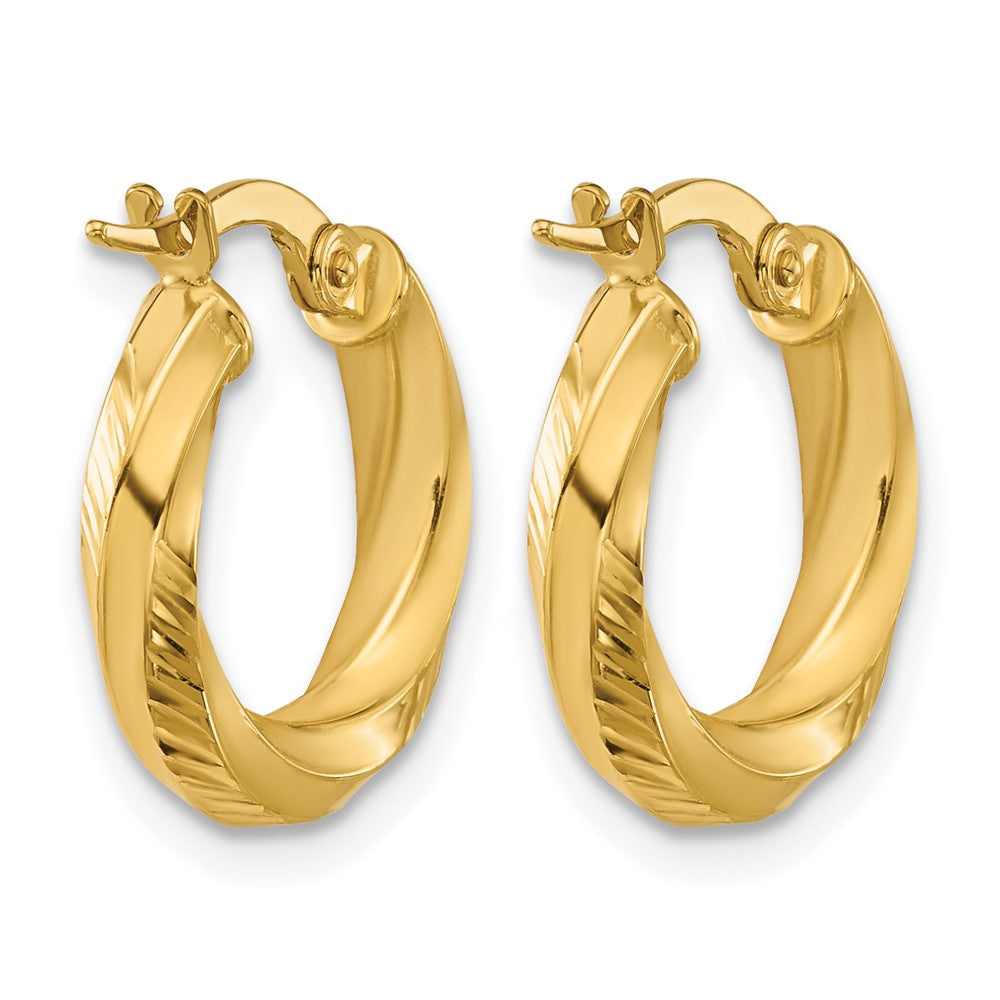 14K Polished and Diamond-cut Round Hoop Earrings